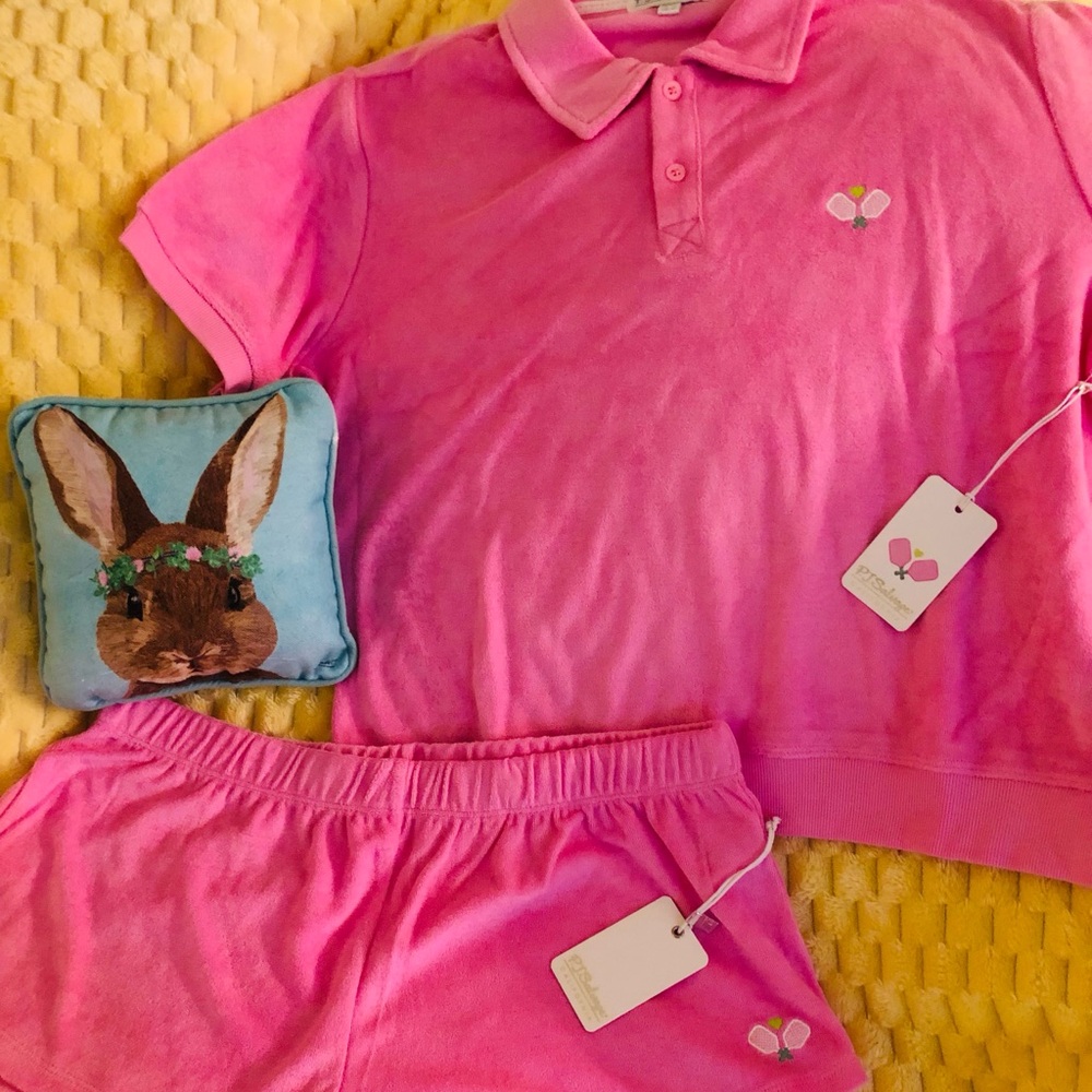 PJ Salvage Terry  Matching Set in “ Let’s Play Pickleball!” In Bubblegum SZ L